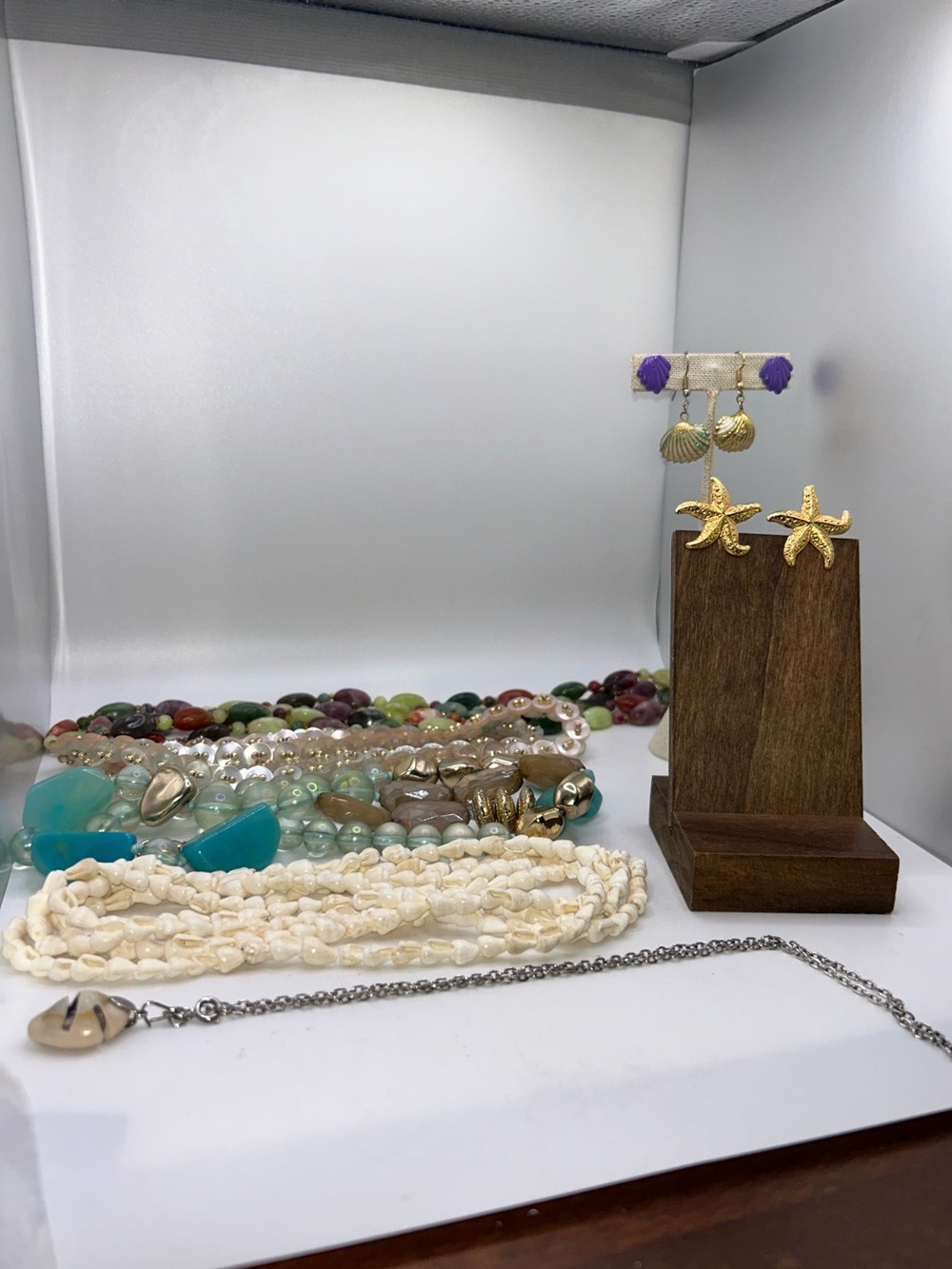 Used Beach Themed Costumed Jewelry Lot- 5 Necklaces & 3 pairs of earrings